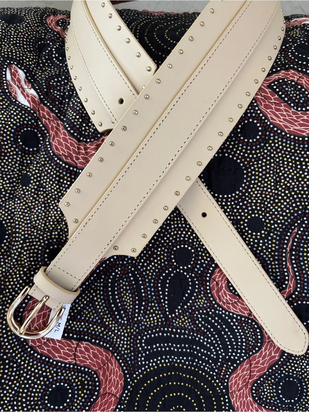 NWT Loft Women's Gold Studded Wide Leather Corset-Style Belt Tan - Size M/L